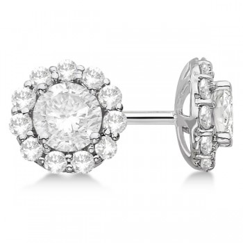 2.50ct. Halo Diamond Stud Earrings 14kt White Gold (H, SI1-SI2)