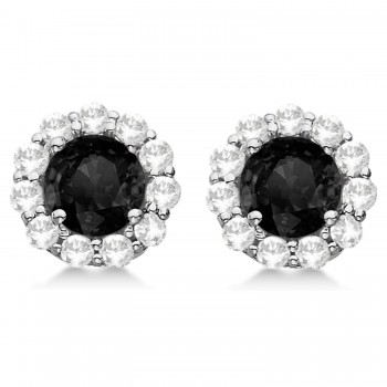 Halo Black Diamond & Diamond Stud Earrings 14kt White Gold 2.00ct