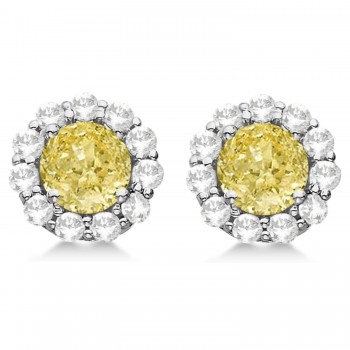 Halo Yellow Diamond & Diamond Stud Earrings 14kt White Gold 2.02ct.