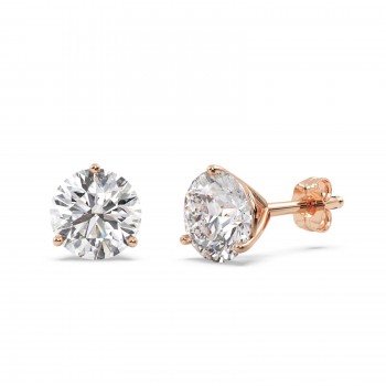 3.00ct. 3-Prong Martini Diamond Stud Earrings 14kt Rose Gold (G-H, VS2-SI1)