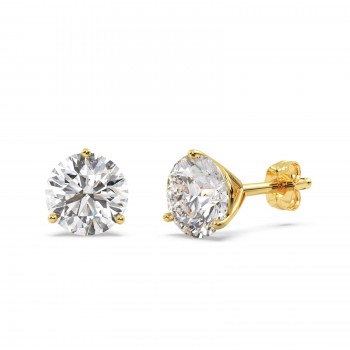 3.00ct. 3-Prong Martini Diamond Stud Earrings 14kt Yellow Gold (G-H, VS2-SI1)