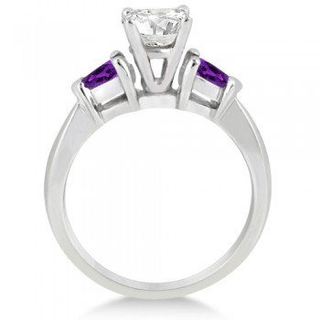 Pear Cut Three Stone Amethyst Engagement Ring 14k White Gold (0.50ct)