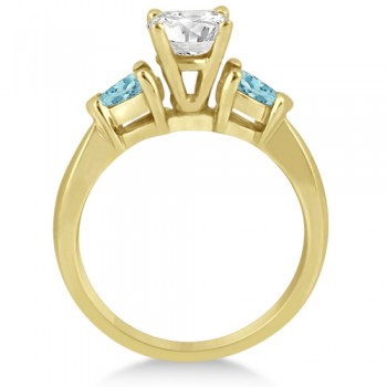 Pear Cut Three Stone Aquamarine Engagement Ring 14k Yellow Gold (0.50ct)