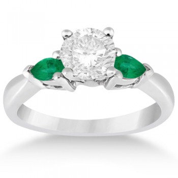 Pear Cut Three Stone Emerald Engagement Ring 14k White Gold (0.50ct)