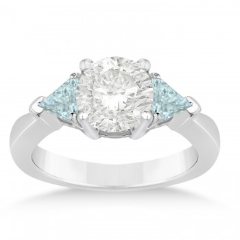 Aquamarine Three Stone Trilliant Engagement Ring 14k White Gold (0.70ct)