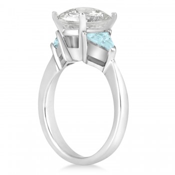 Aquamarine Three Stone Trilliant Engagement Ring 18k White Gold (0.70ct)