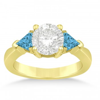Blue Diamond Three Stone Trilliant Engagement Ring 14k Yellow Gold (0.70ct)