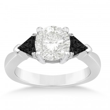 Black Diamond Three Stone Trilliant Engagement Ring 14k White Gold (0.70ct)