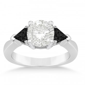 Black Diamond Three Stone Trilliant Engagement Ring 18k White Gold (0.70ct)