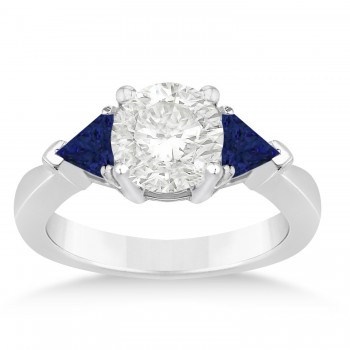 Blue Sapphire Three Stone Trilliant Engagement Ring 18k White Gold (0.70ct)