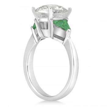 Emerald Three Stone Trilliant Engagement Ring 14k White Gold (0.70ct)