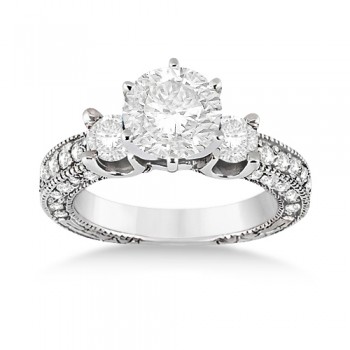 Vintage Three-Stone Lab Diamond Engagement Ring 14k White Gold (1.00ct)
