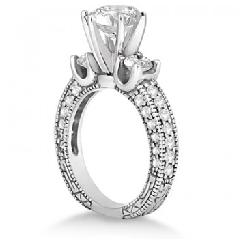 Vintage Three-Stone Diamond Engagement Ring 18k White Gold (1.00ct)