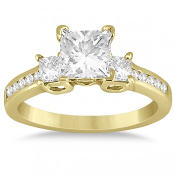 Round & Princess Cut 3 Stone Diamond Engagement Ring 18k Y. Gold 0.50ct