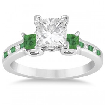 Emerald Three Stone Engagement Ring in 14k White Gold (0.62ct)