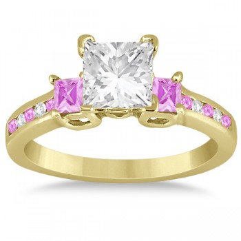 Pink Sapphire Three Stone Engagement Ring in 14k Yellow Gold (0.62ct)