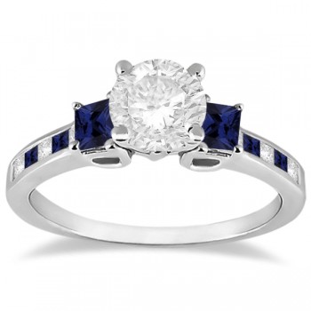 Princess Cut Diamond & Sapphire Engagement Ring 14k White Gold (0.68ct)