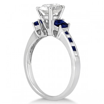 Princess Cut Diamond & Sapphire Engagement Ring 14k White Gold (0.68ct)