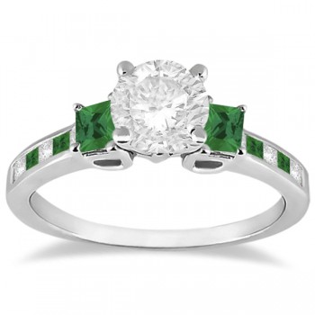 Princess Cut Diamond & Emerald Engagement Ring 14k White Gold (0.68ct)