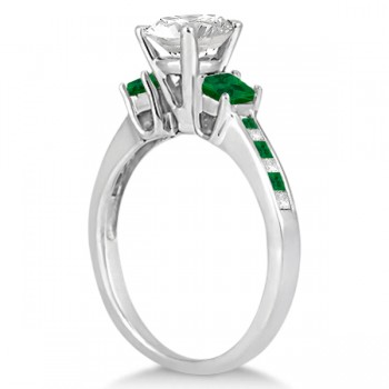 Princess Cut Diamond & Emerald Engagement Ring 14k White Gold (0.68ct)