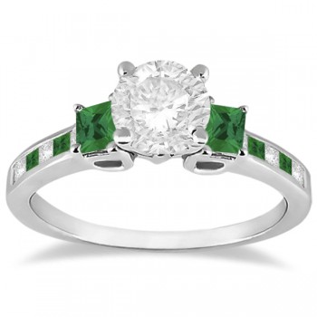 Princess Cut Diamond & Emerald Engagement Ring 18k White Gold (0.68ct)