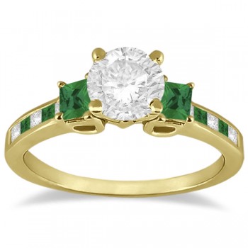 Princess Cut Diamond & Emerald Engagement Ring 18k Yellow Gold (0.68ct)