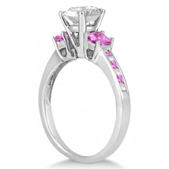 Princess Cut Diamond & Pink Sapphire Engagement Ring 14k W Gold (0.68ct)