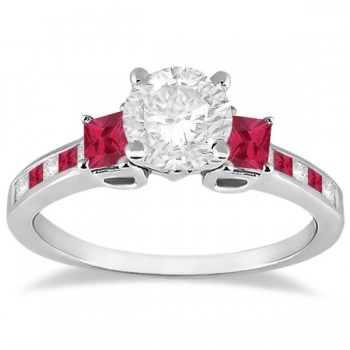 Princess Cut Diamond & Ruby Engagement Ring 14k White Gold (0.68ct)