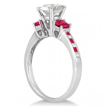 Princess Cut Diamond & Ruby Engagement Ring 14k White Gold (0.68ct)