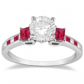 Princess Cut Diamond & Ruby Engagement Ring 18k White Gold (0.68ct)