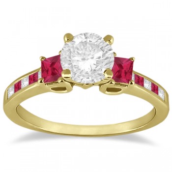 Princess Cut Diamond & Ruby Engagement Ring 18k Yellow Gold (0.68ct)