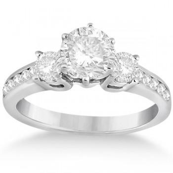 Three-Stone Diamond Engagement Ring with Sidestones in 18k White Gold (0.45 ctw)