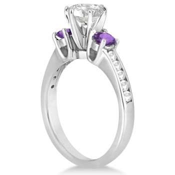 Three-Stone Amethyst & Diamond Engagement Ring 14k White Gold (0.45ct)