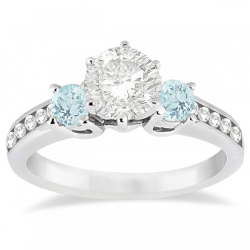Three-Stone Aquamarine & Diamond Engagement Ring 14k White Gold 0.45ct