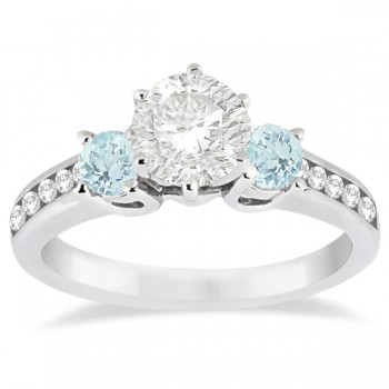 Three-Stone Aquamarine & Diamond Engagement Ring 18k White Gold 0.45ct