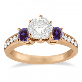 Three-Stone Diamond Engagement Ring with Lab Alexandrites in 14k Rose Gold (0.45 ctw)