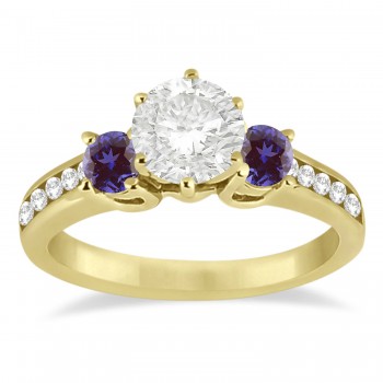 Three-Stone Diamond Engagement Ring with Lab Alexandrites in 14k Yellow Gold (0.45 ctw)