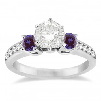 Three-Stone Diamond Engagement Ring with Lab Alexandrites in 18k White Gold (0.45 ctw)