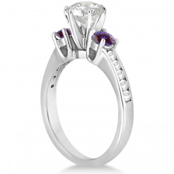 Three-Stone Diamond Engagement Ring with Lab Alexandrites in 18k White Gold (0.45 ctw)