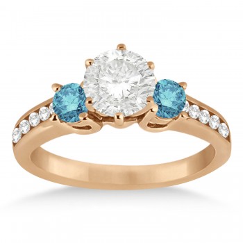 3 Stone White & Blue Diamond Engagement Ring 14K Rose Gold (0.45 ctw)