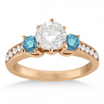 3 Stone White & Blue Diamond Engagement Ring 18k Rose Gold (0.45 ctw)