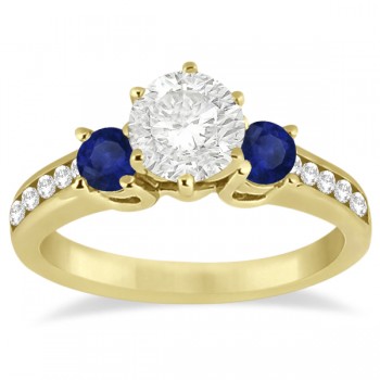 Three-Stone Sapphire & Lab Diamond Engagement Ring 18k Yellow Gold (0.60ct)