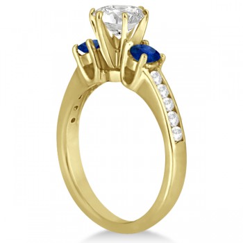Three-Stone Sapphire & Lab Diamond Engagement Ring 18k Yellow Gold (0.60ct)