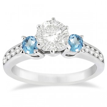 Three-Stone Blue Topaz & Diamond Engagement Ring 14k White Gold 0.45ct