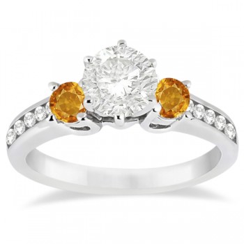 Three-Stone Citrine & Diamond Engagement Ring 14k White Gold (0.45ct)