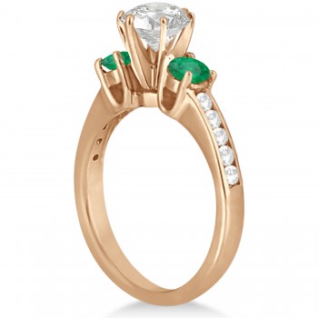 Three-Stone Emerald & Diamond Engagement Ring 14k Rose Gold (0.45ct)