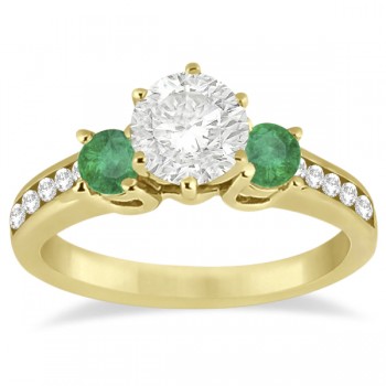 Three-Stone Emerald & Diamond Engagement Ring 14k Yellow Gold (0.45ct)