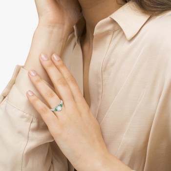 Three-Stone Lab Emerald & Lab Diamond Engagement Ring 18k White Gold (0.45ct)