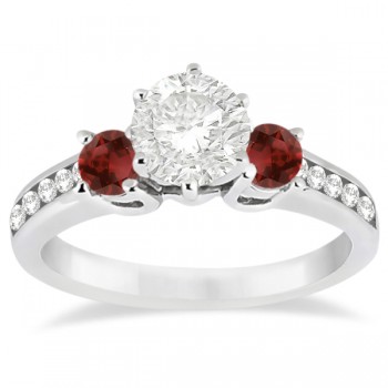 Three-Stone Garnet & Diamond Engagement Ring 14k White Gold (0.45ct)