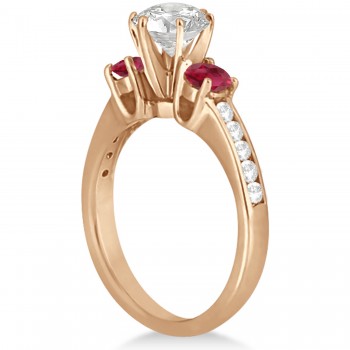 Three-Stone Garnet & Diamond Engagement Ring 18k Rose Gold (0.45ct)